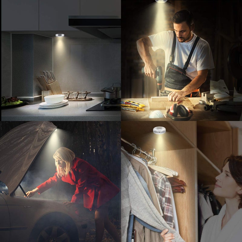 HONWELL Wireless Spotlight Indoor, Magnetic Push Lights, Stick on Puck Light, ALUMINIUM Mini Accent Lights Battery Operated, 100LM, 2 Brightness Level LED Closet Light for Cabinet,Art,Kitchen(3.3Inch) - Image 4